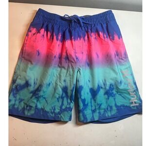 Hurley Volly Hybrid Tie Dye Swim Trunks Board Shorts‎ Elastic Waist 7" Size M